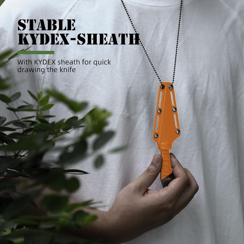 Omesio Neck Knife S-HF, EDC Fixed Blade Knife with Sheath, 6.38” Full Tang Tactical Knife for Men, Ideal for Outdoor Camping, Survival, Hiking (Orange) - Image 5